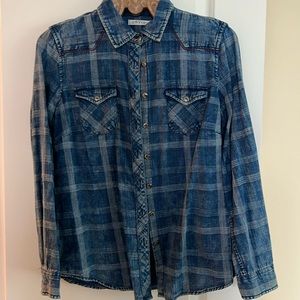 Orvis washed indigo plaid western shirt